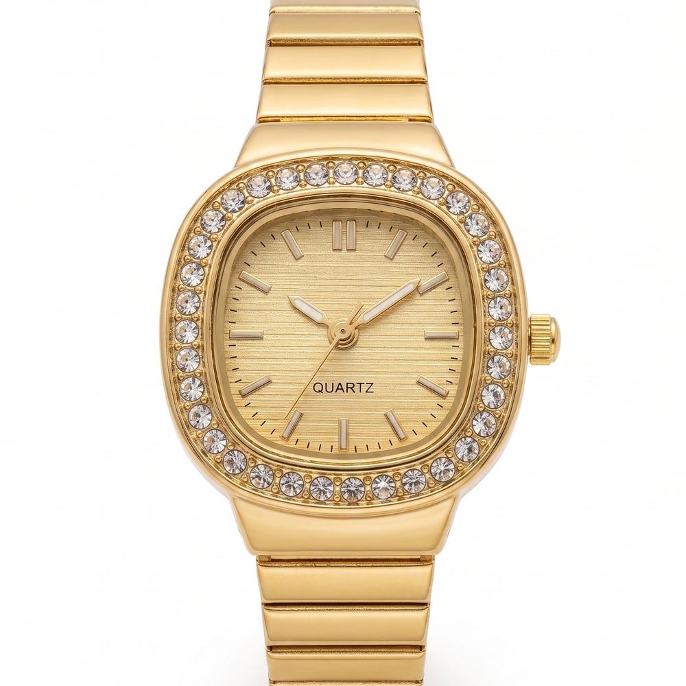 Handmade Stainless Steel 18K Gold Dial Ring Watch